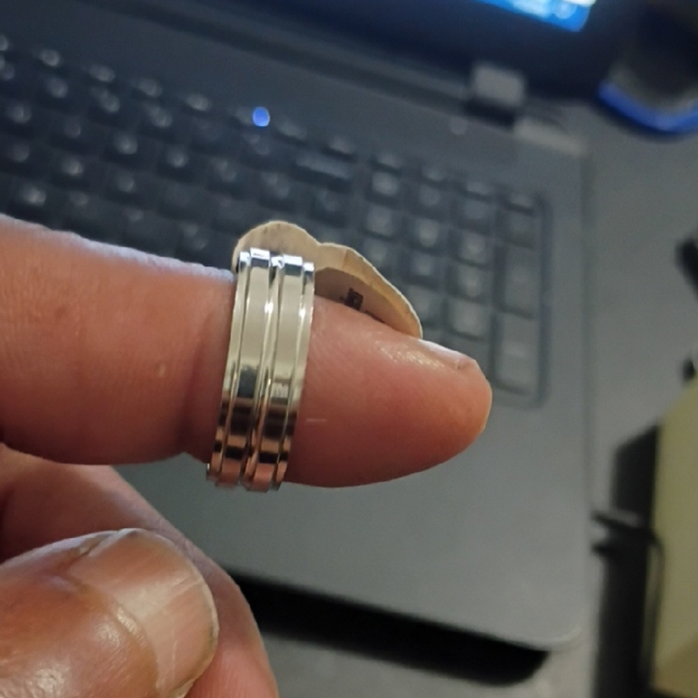 Silver Tone Triple Band Ring Stainless Steel Sz 22mm